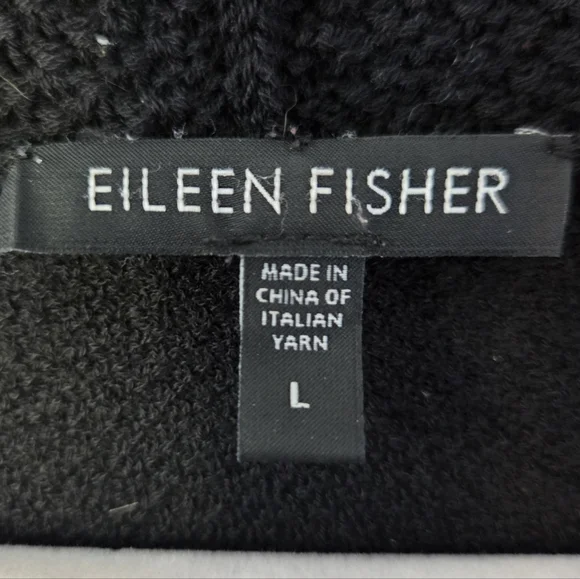 Eileen Fisher 100% Wool Black Open Front Cardigan Minimalist Classic *Flaw Large - Picture 6 of 9